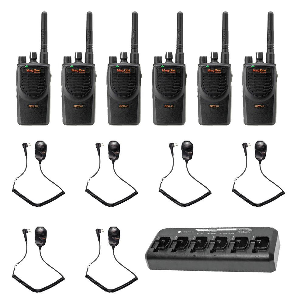 Motorola BPR40 6 Pack with multi unit charger and Speaker Microphones