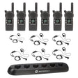 Motorola CLS1110 six-pack UHF business radios with surveillance headsets and multi-unit charger for retail, hospitality, and event staff coordination