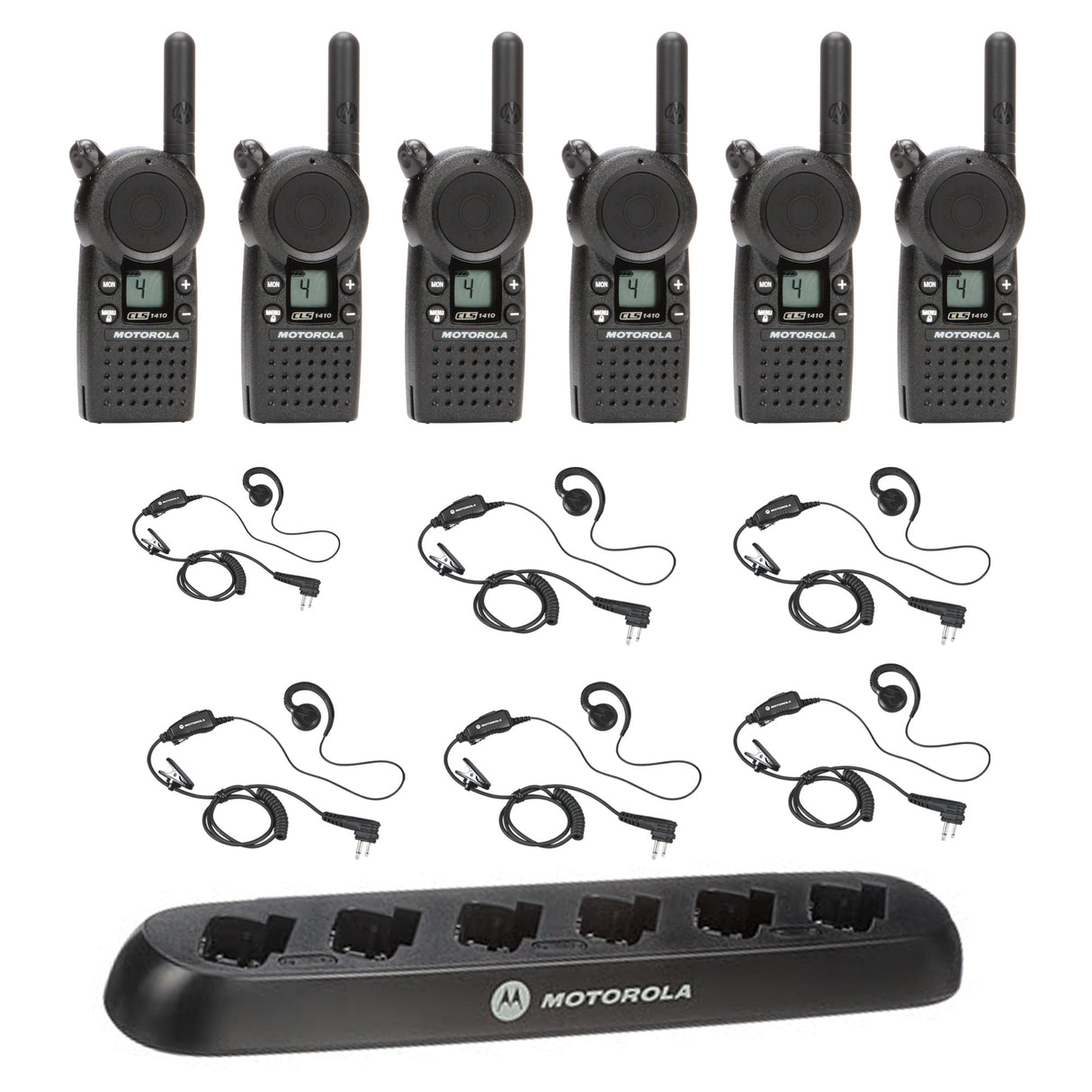 Motorola CLS1410 6 Pack Bundle With Multicharger and Headsets