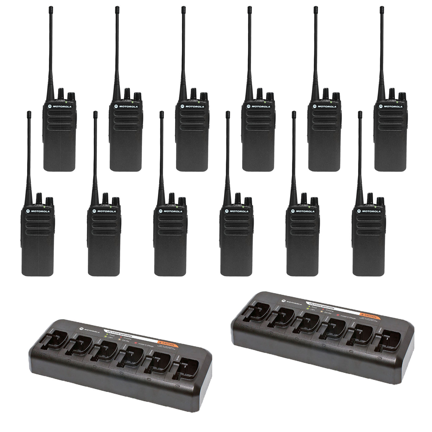 Motorola CP100D Non-Display 12 Pack Bundle with Multi-Unit Chargers