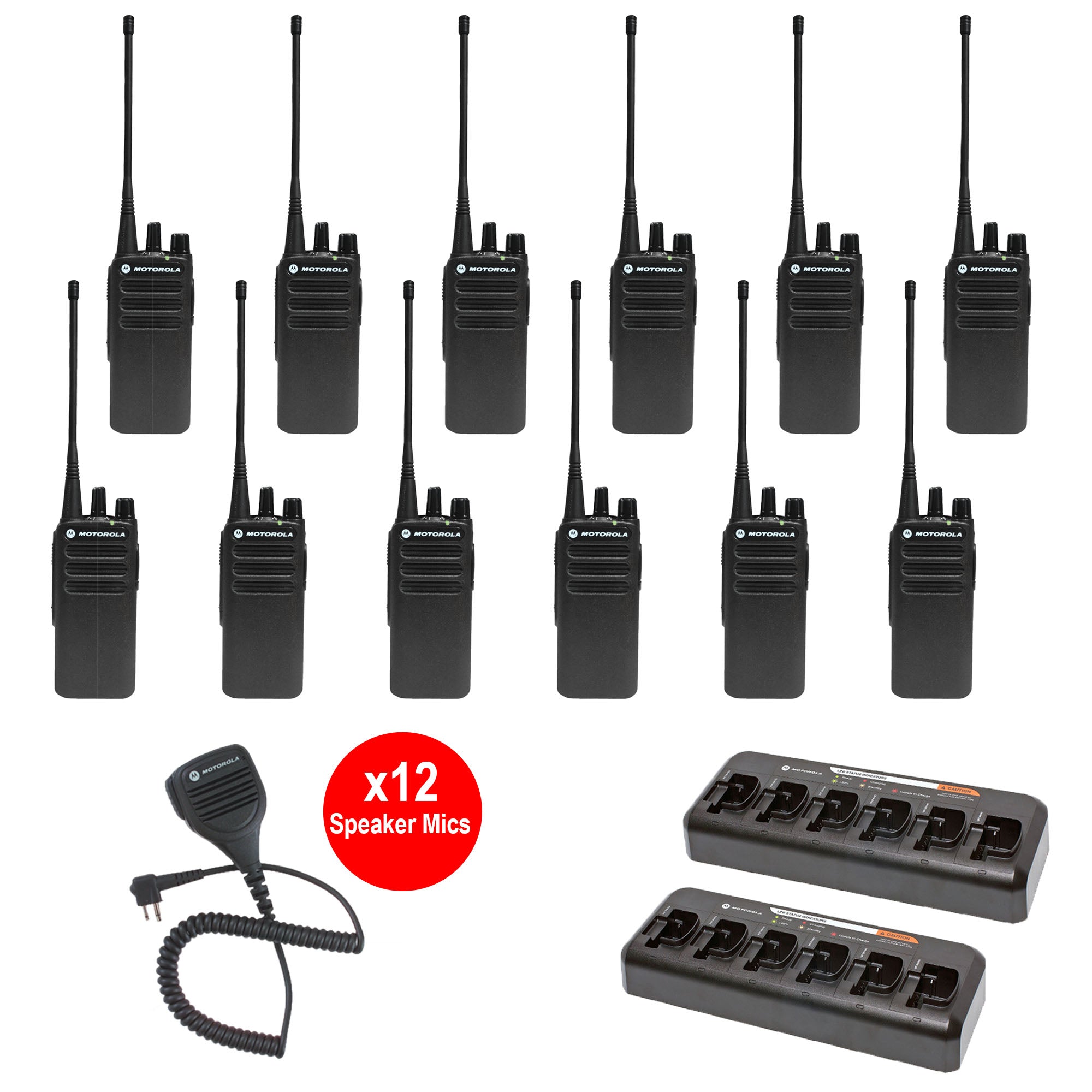 Motorola CP100D Non-Display 12 Pack bundle with multi unit charger and Speaker Microphones