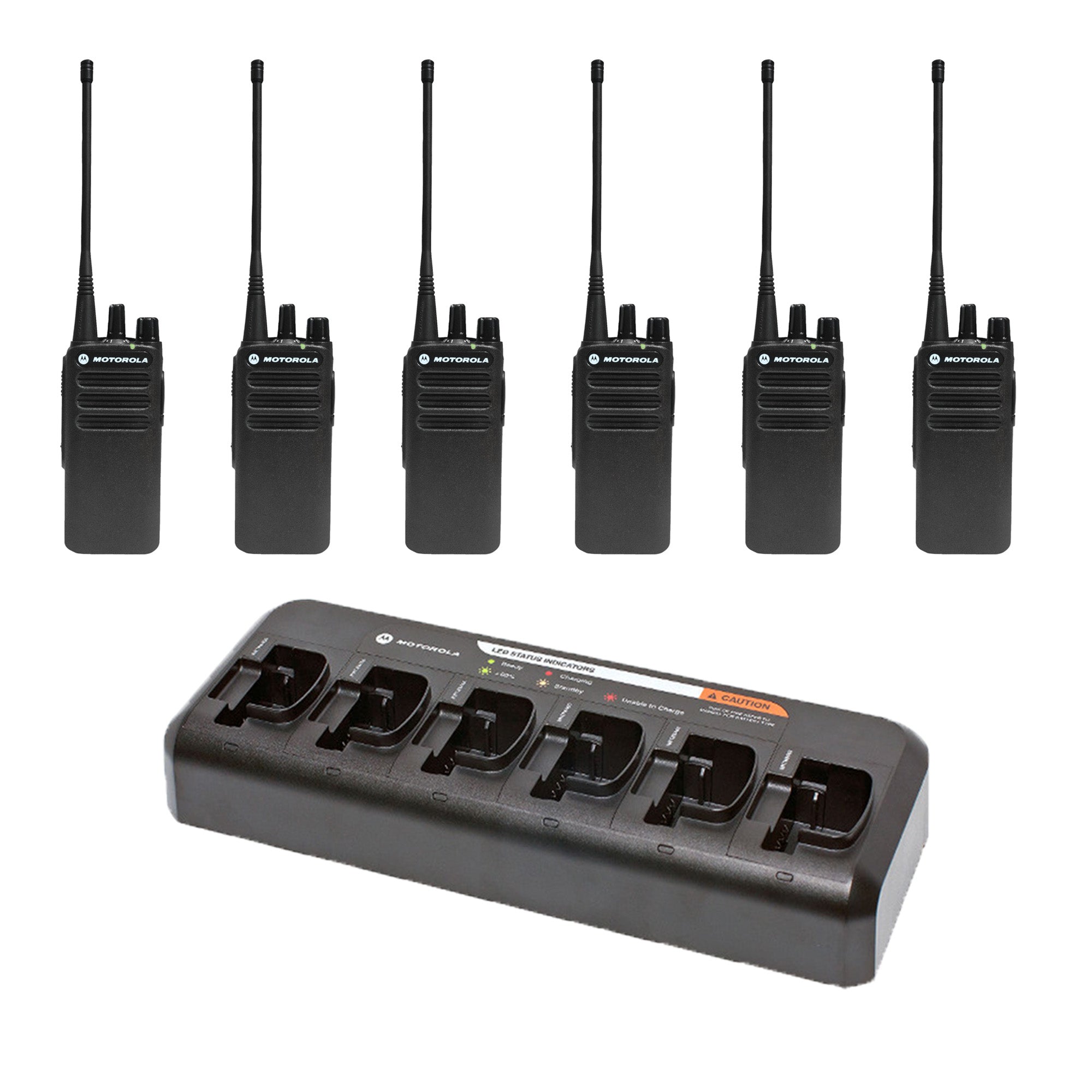 Motorola CP100D Non-Display 6 Pack bundle with multi unit charger