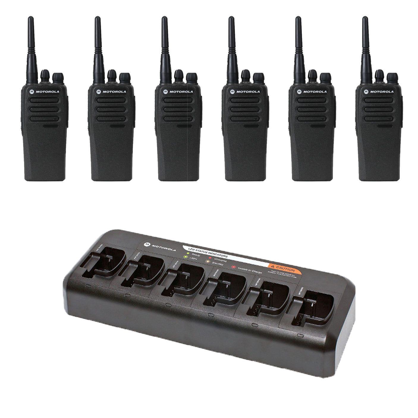 6 pack Motorola CP200d MotoTRBO Portable Radio plus Motorola OEM multi unit charger