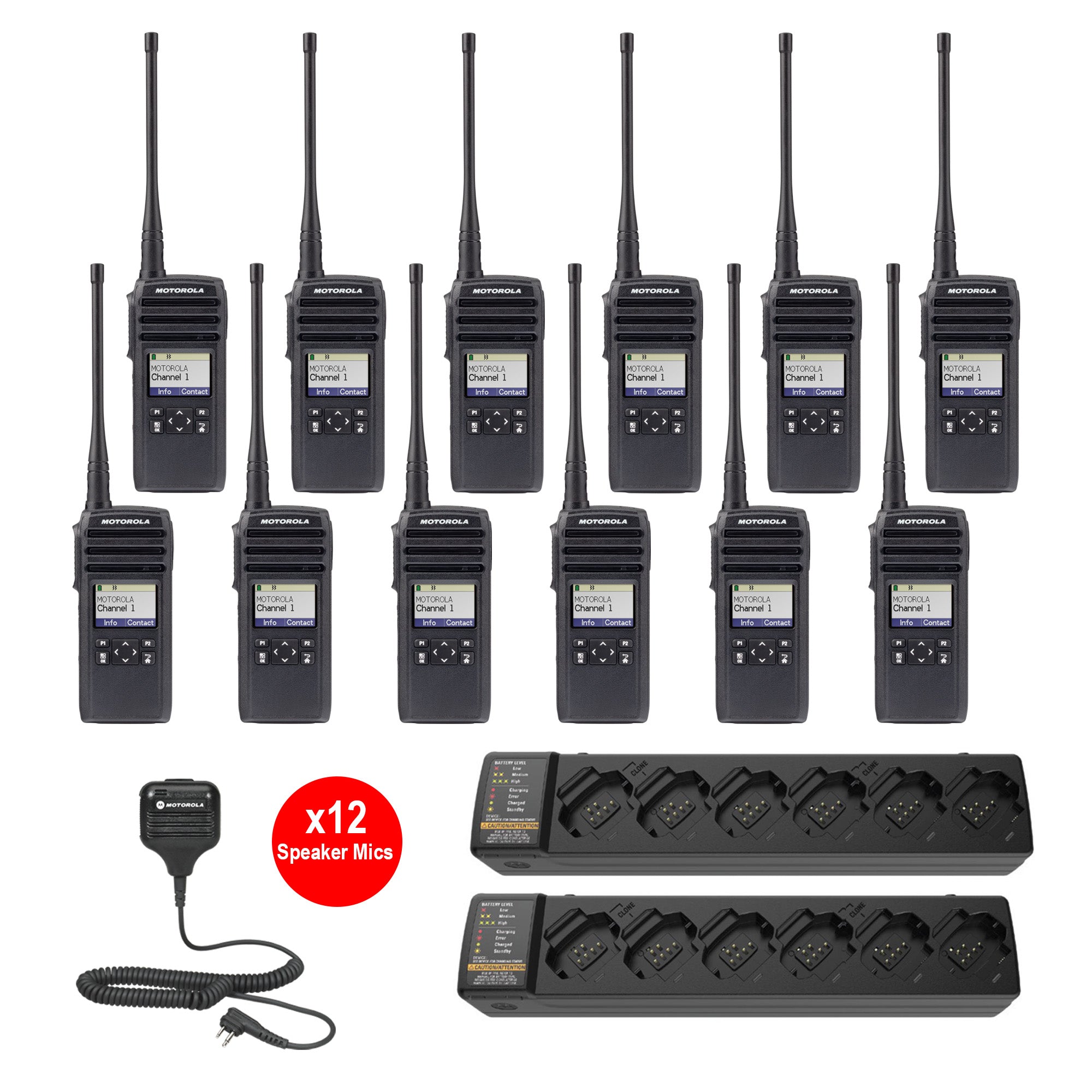 Motorola DTR700 12 Pack Bundle with Multi-Unit Charger and Speaker  Microphone