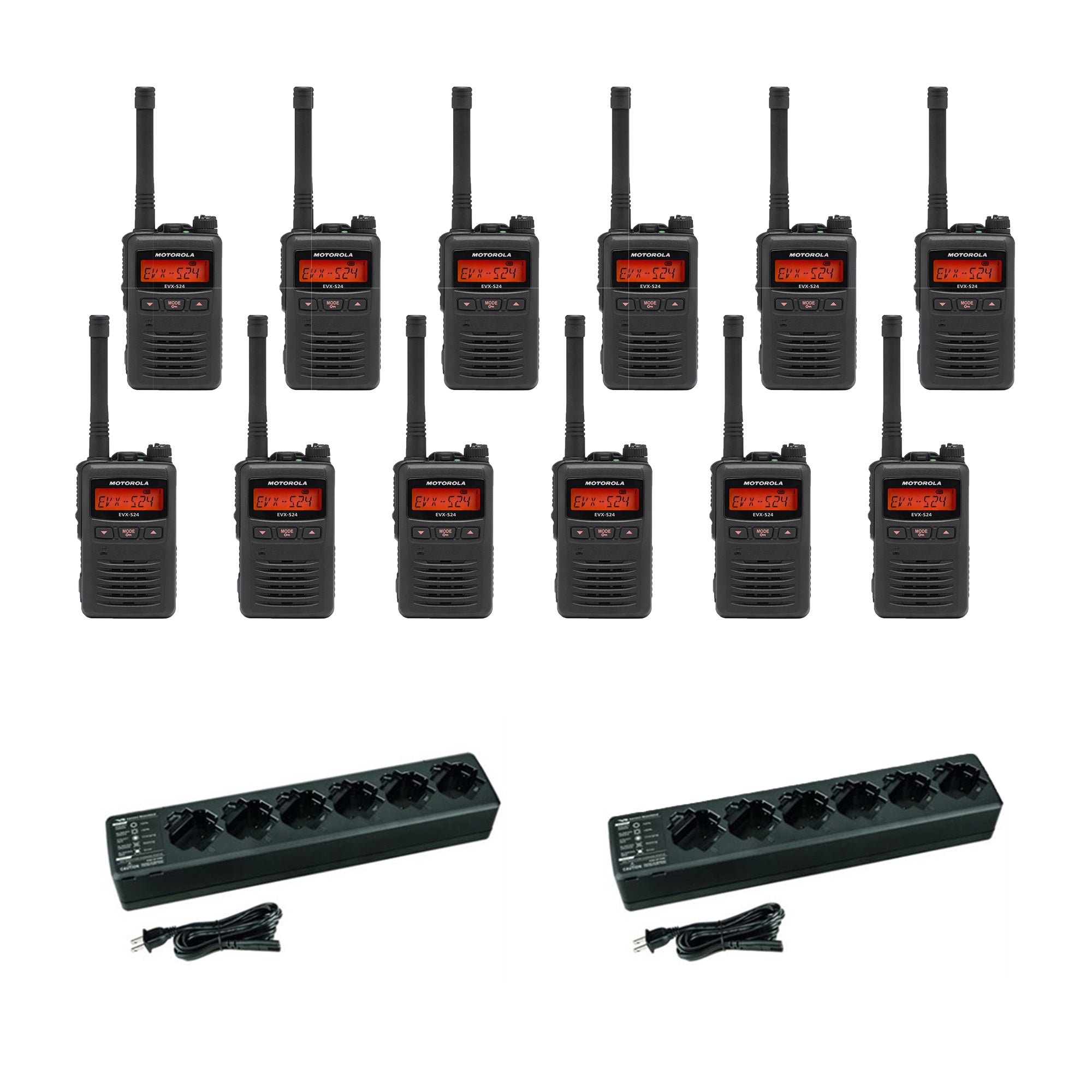 Motorola EVX-S24 Digital Radio 12 Pack | 3W 256 Ch w/ Multi