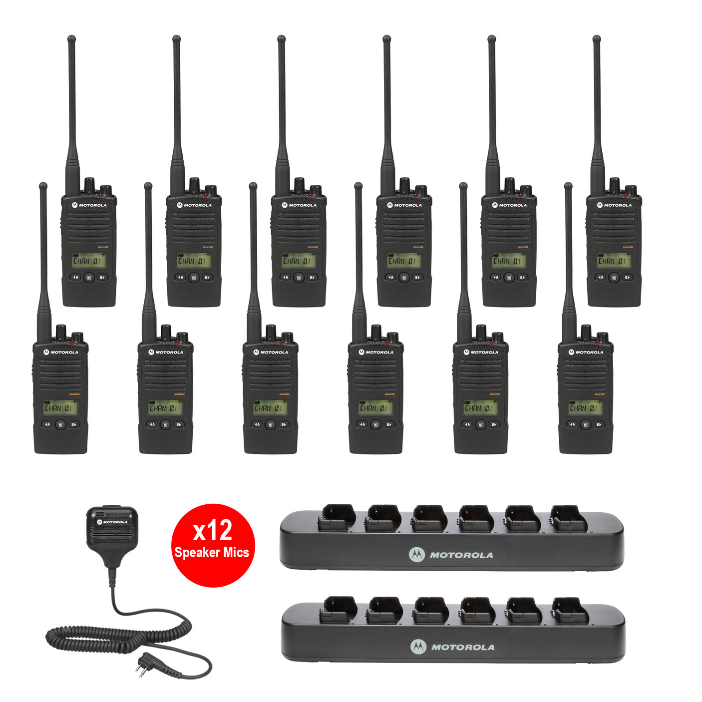 Motorola RDU4160D 12 pack with Multi Unit Charger and Speaker Microphones – 12-pack
