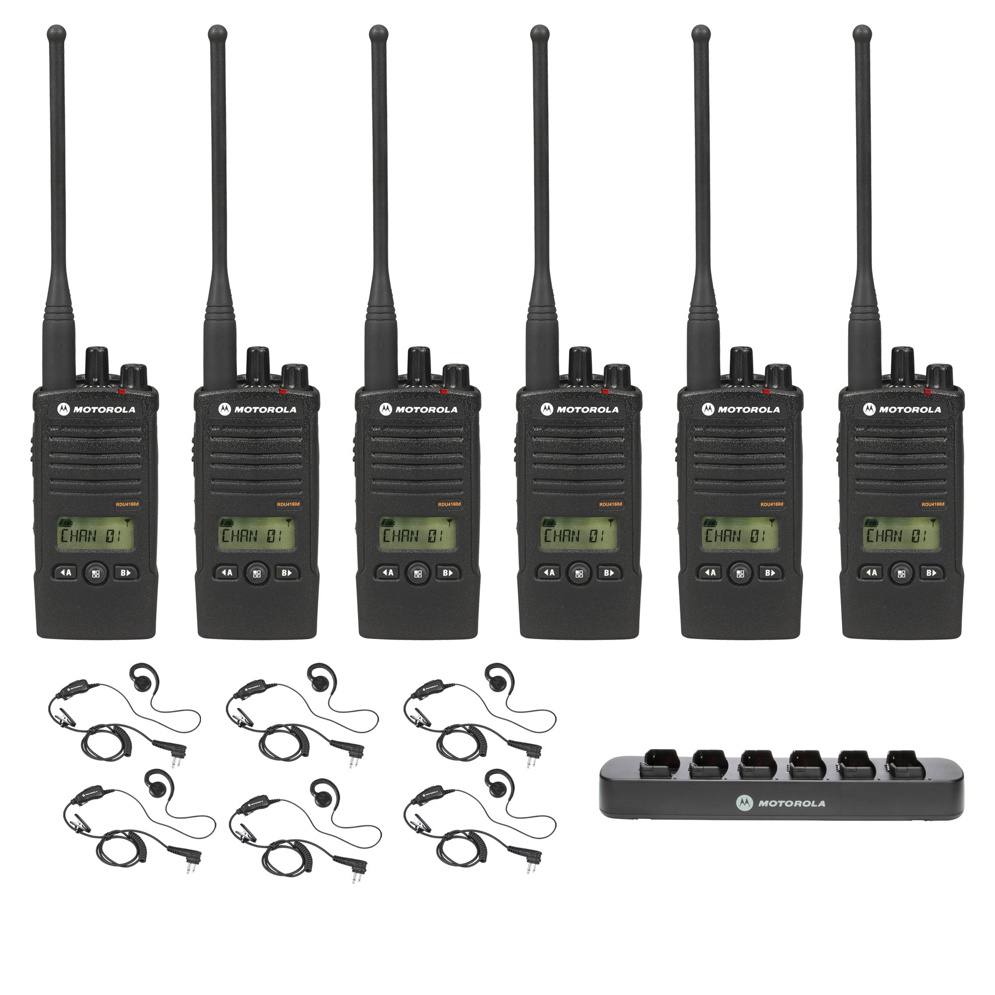 Motorola RDU4160D 6 pack with Multi Unit Charger and headsets