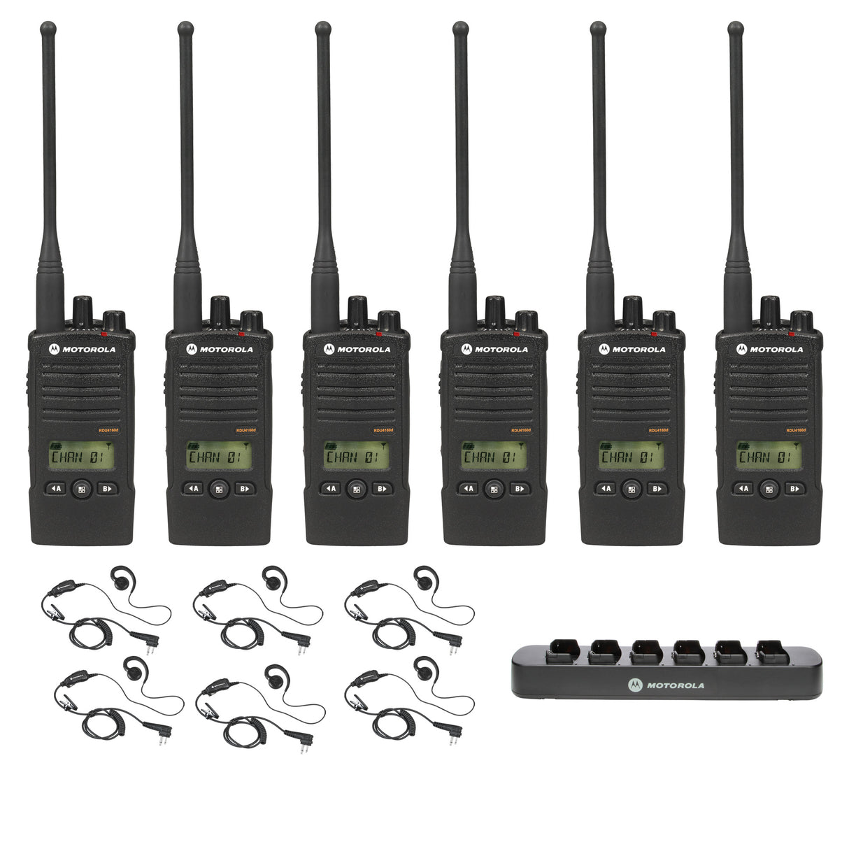 Motorola RDU4160D 6 pack with Multi Unit Charger and headsets