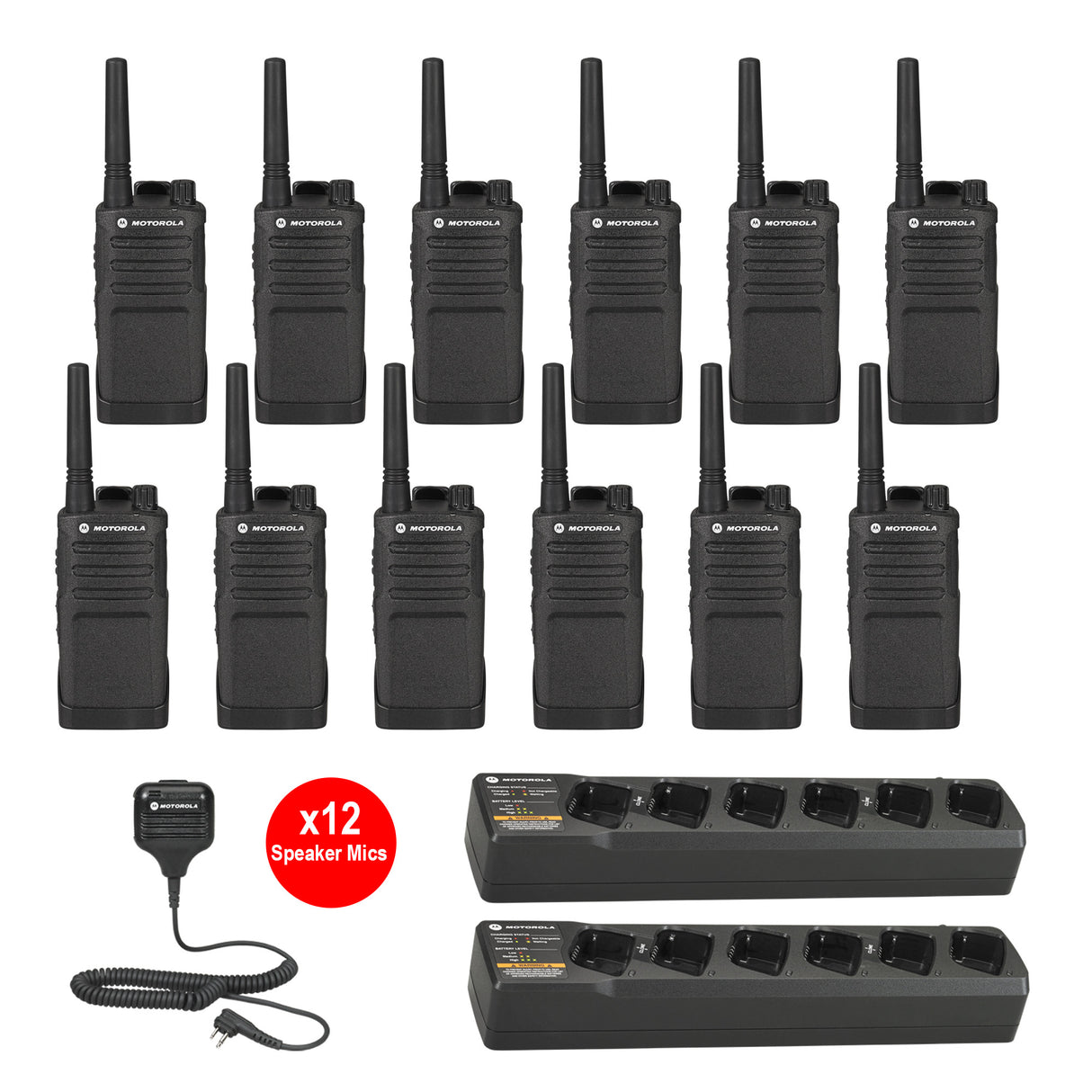 Motorola RMM2050 12 pack plus Multi Unit Charger plus Speaker Microphones