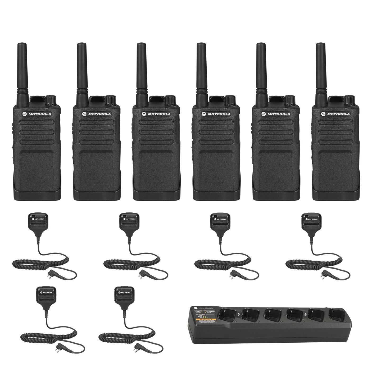 Motorola RMM2050 6 pack plus Multi Unit Charger plus Speaker Microphones