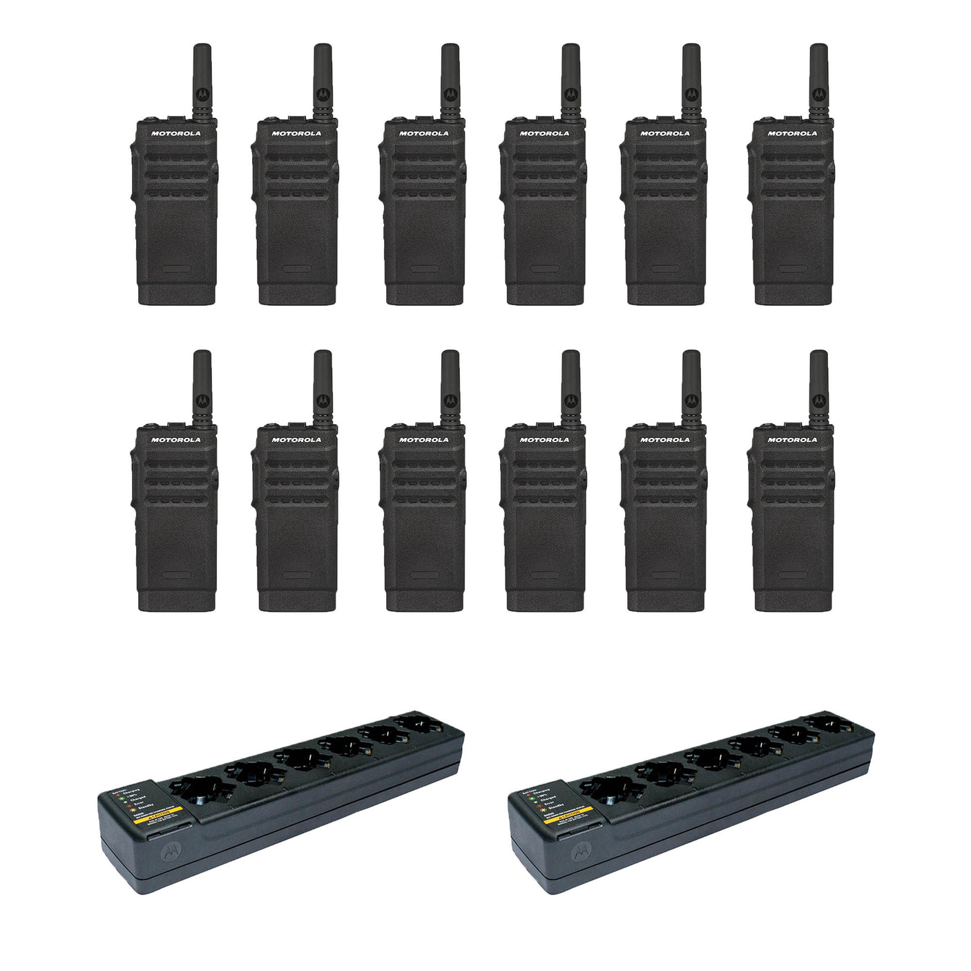 Motorola SL300 Non Display 12 Pack plus 2 Multi Unit Charger plus 12 PMLN7189 Swivel Earpiece