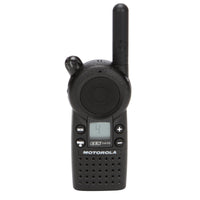 
              Front view of the Motorola CLS1410 two-way radio featuring a compact design with 4 channels, an LCD display, and easy-to-use controls for business communication.
            